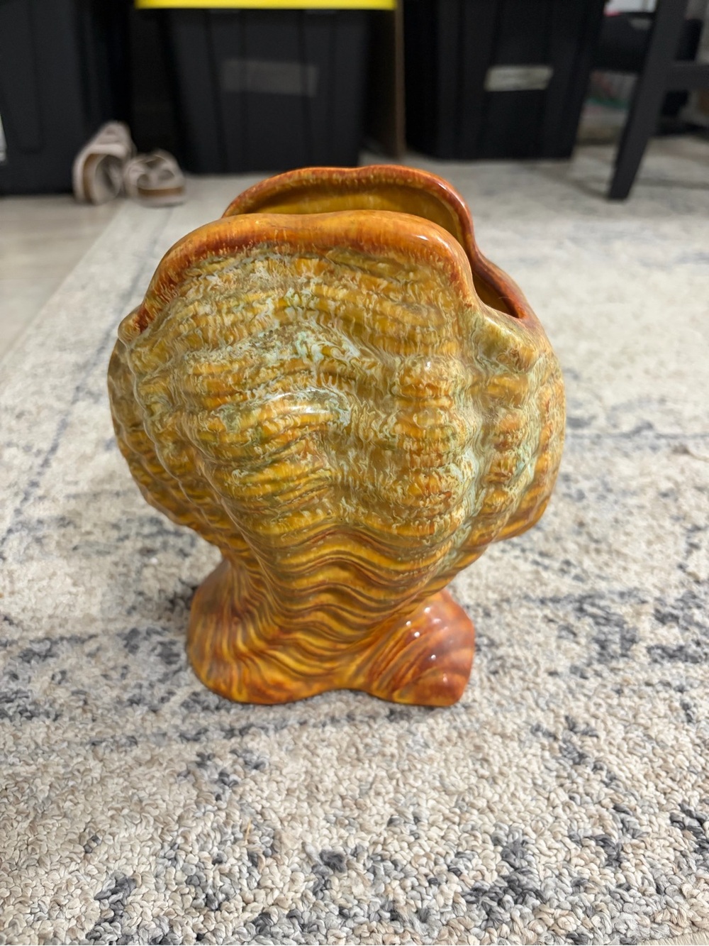 Vintage Haeger Ceramic Seashell Vase in Warm Amber Glaze